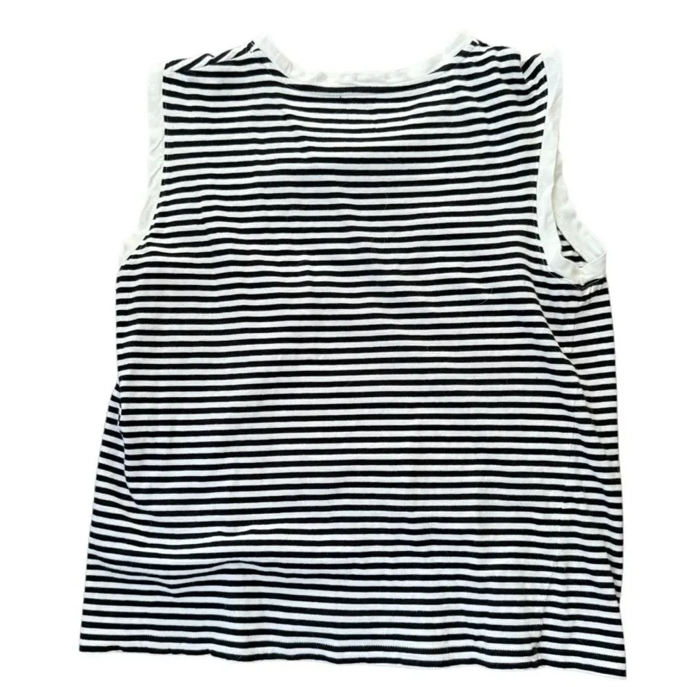 Kate Spade Saturday Muscle Tee Tank Striped Black White Cream Small